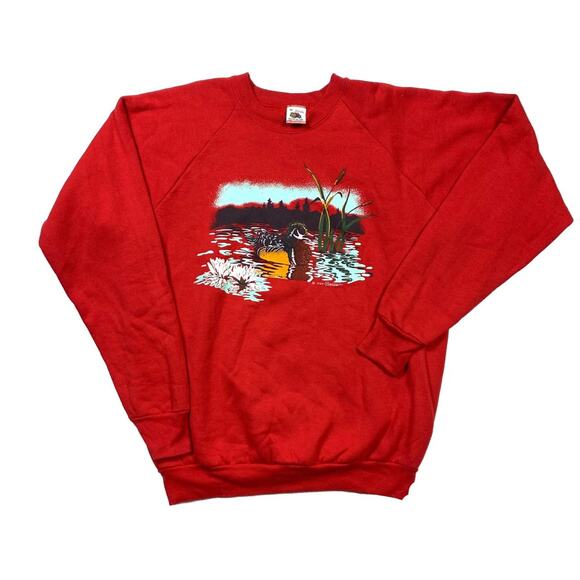 Vintage 80s Wood Duck USA made Red Crewneck Sweatshirt XL - Picture 1 of 4